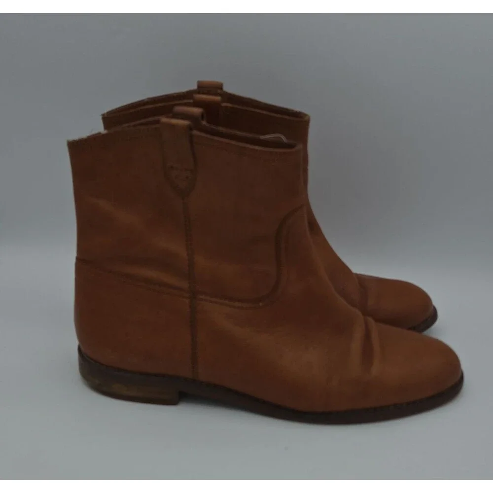 Madewell Otis Leather Pull On Ankle Cowgirl Boots Cognac Brown Womens Sz 9.5 US